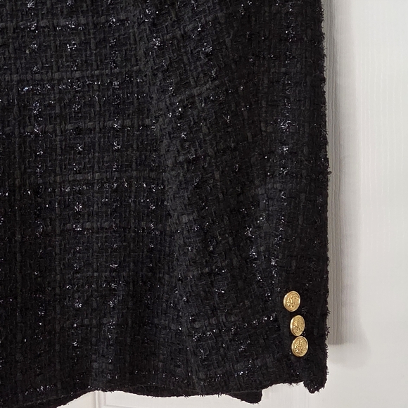 NWT Elegant Black Tweed Double-Breasted Blazer With Gold-Toned Buttons Size M - Picture 4 of 7